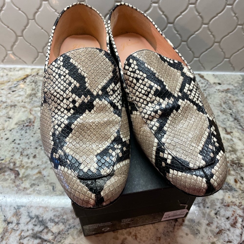 JCrew - Snake Embossed Leather Smoking Slipper - Natural - Size 9 - like new